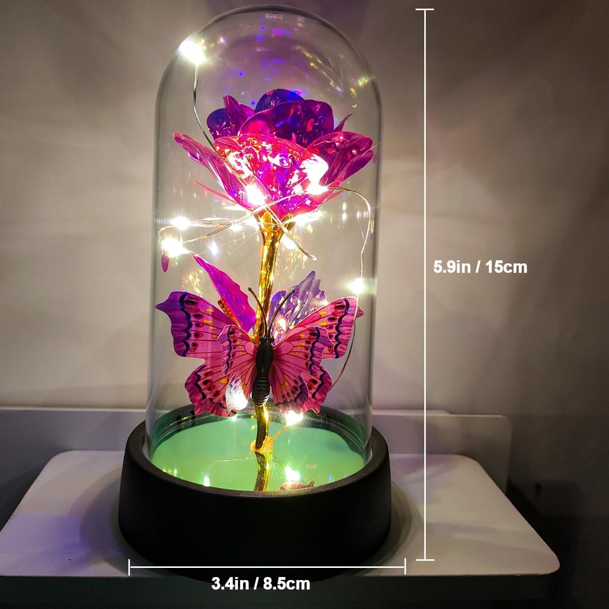Rose in Glass Dome Light Up Forever Galaxy Rose for Women Valentine’s Day Gift
