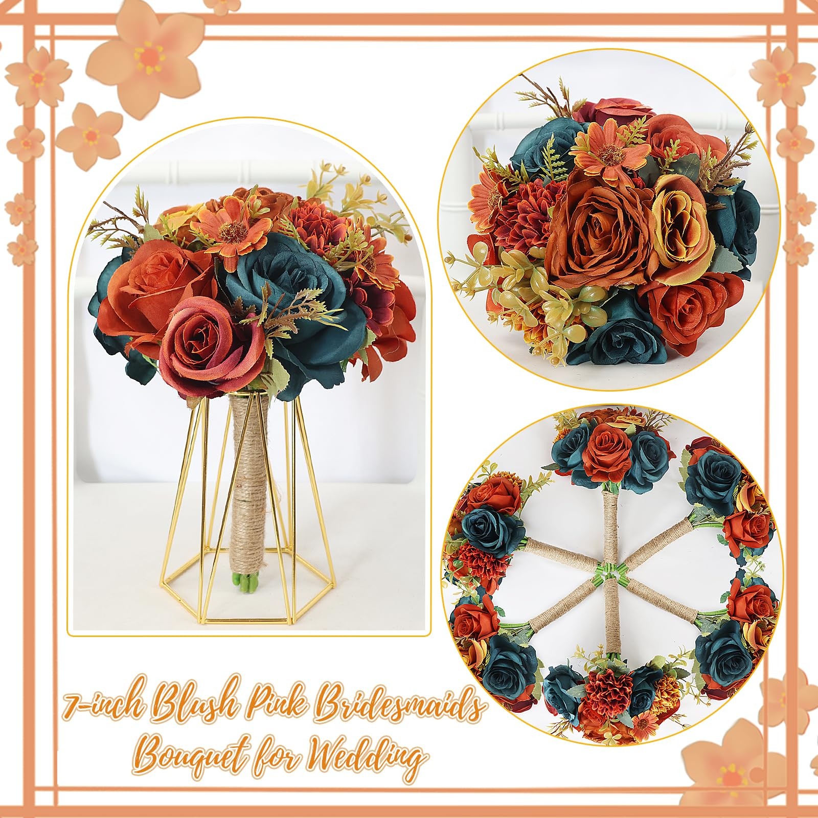 Set of 6 Bridesmaids Bouquets for Wedding – 7 inch Artificial Flower Bridesma…