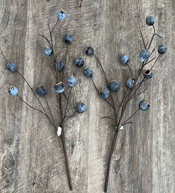 NWT Set of two High Quality Blue Berry Bush Stems 18”
