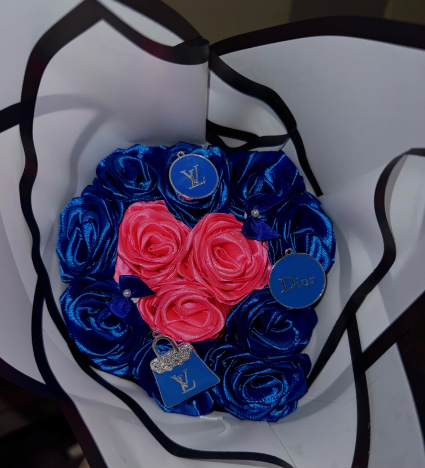 Ribbon rose bouquet, bouquet, flowers, roses, multiple sizes, multiple colors