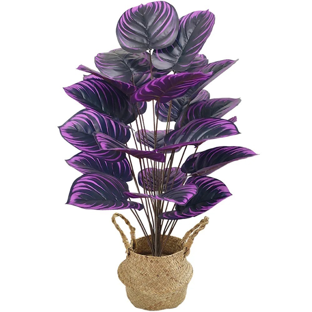Home Party Decoration Purple & Green Leaf Decor Artificial Plant Simulation Pot