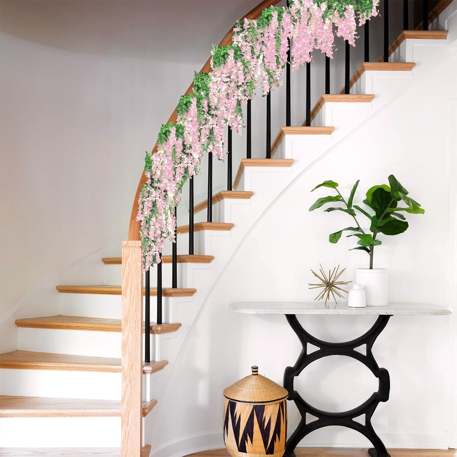 Wisteria Artificial Flowers Garland, 5Pcs Total 36FT Pink Wisteria Hanging Flowe