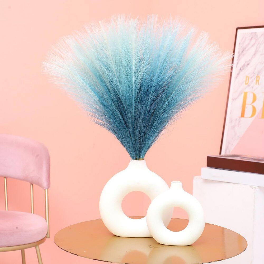 0.39 in Gradient Blue Artificial Plant 17.7 In. Faux Pampas Grass Short Decor 6P