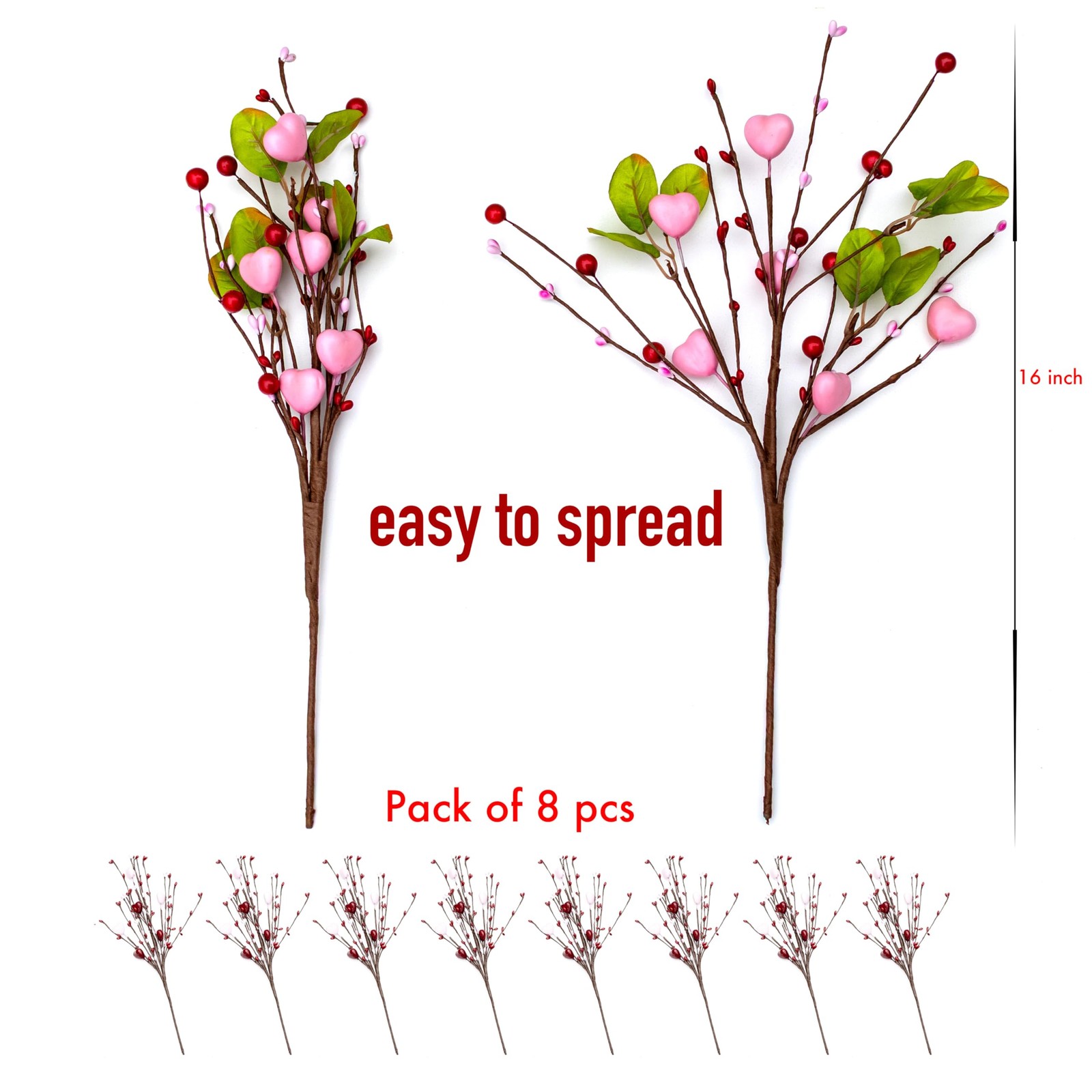 Valentines Day Decorations Floral Picks Stems – 8Pcs,16 Inch Artificial Pink …