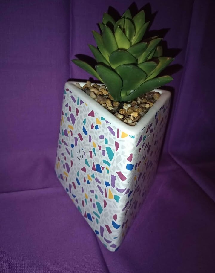 Artificial Succulent In Funky 80’s Style Triangle Pot