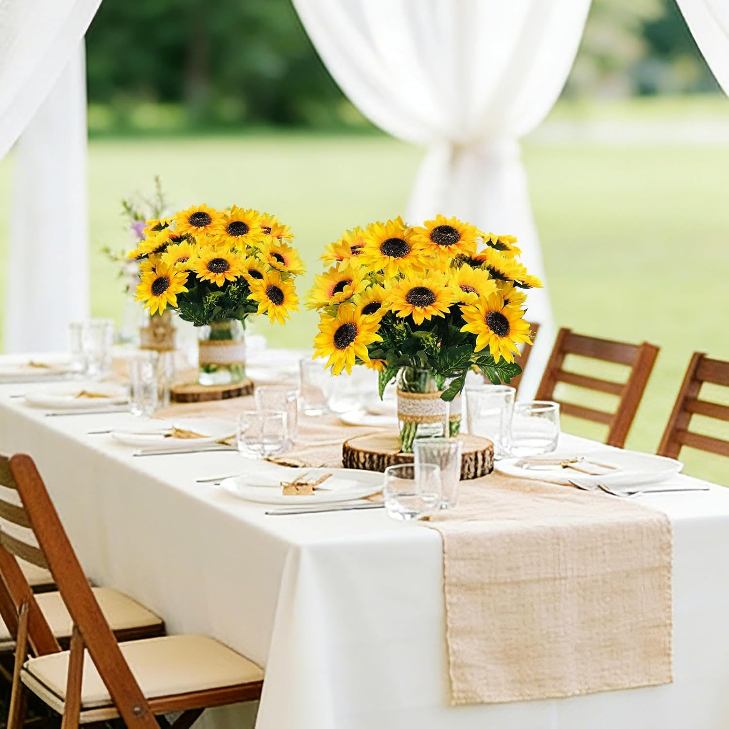 28Pcs Sunflowers Artificial Flowers for Outdoors Summer Decor, 4 Pack Fake Fl…