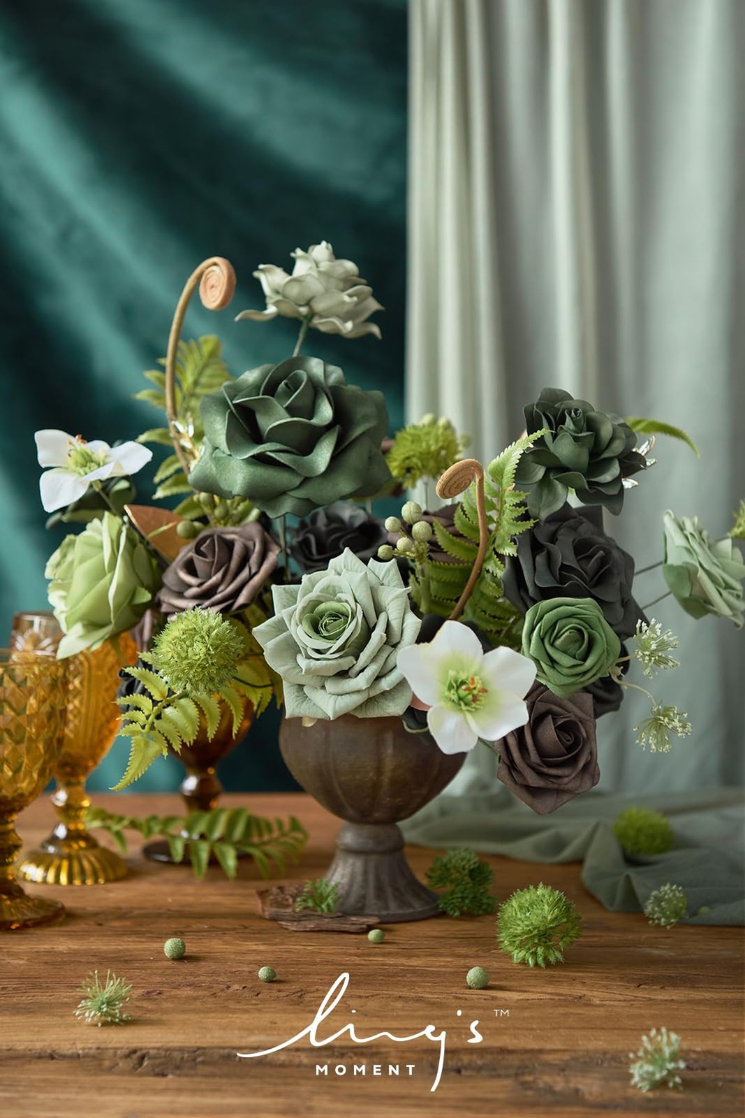 Ling’s Moment Fake Flowers Box, Artificial Faux Greenery Stems Silk Roses Foa…