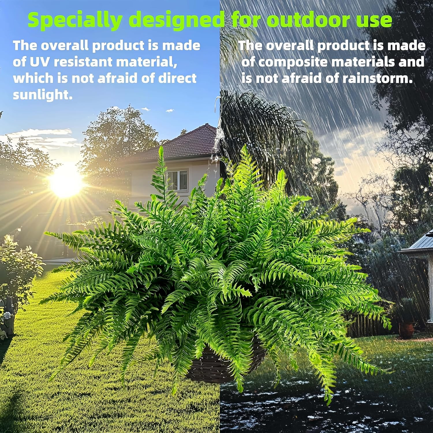 Outdoor Fake Hanging Fern – Artificial Hanging Ferns 2 Pack, Large Faux Boston F
