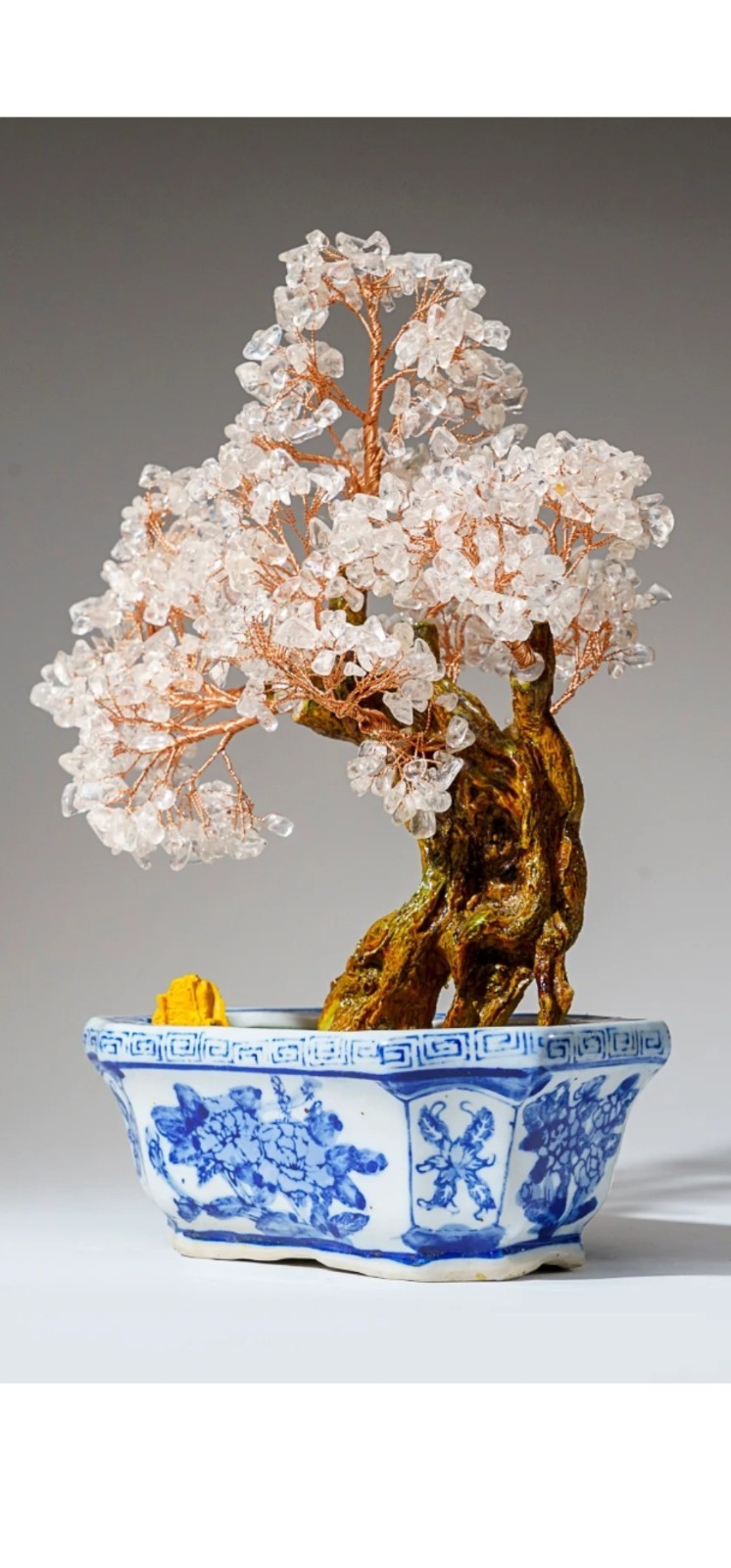 Genuine Quartz Gemstone Bonsai Tree in a Ceramic Pot (12” Tall)