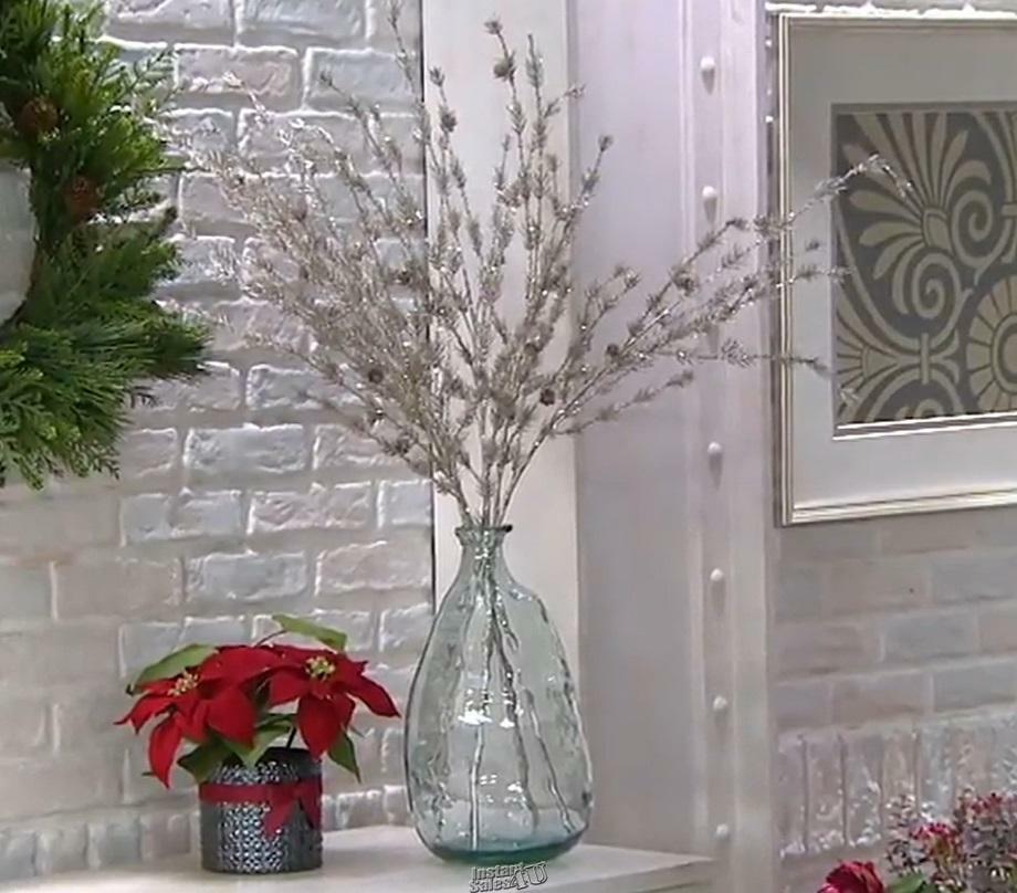 Peony 38″ 6 Champagne Glistening Christmas Winter Pinecone Branches Glass Vase