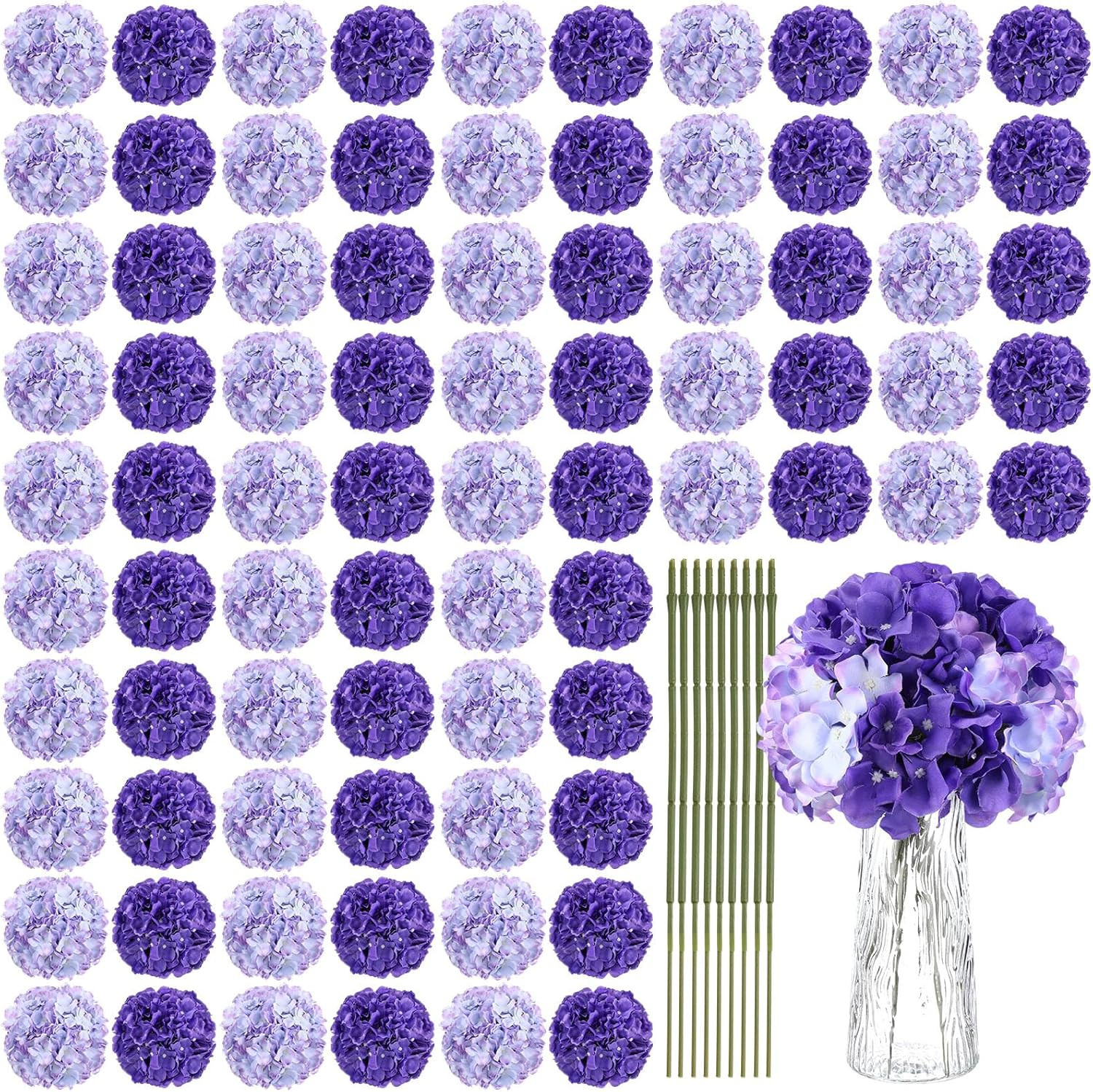 100 Pcs Silk Hydrangea Flower Heads for Wedding & Home Decor – Purple