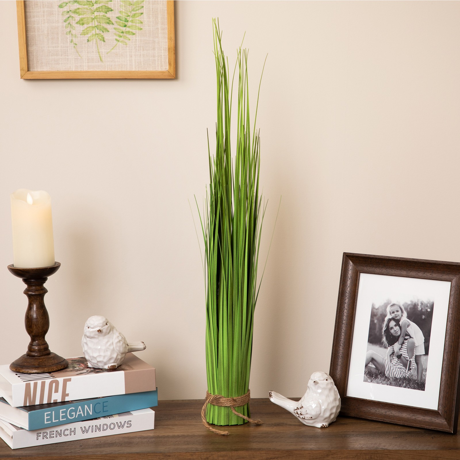 Onion Grass with Jute Rope Artificial Bundle Decoration – 30.25″ – Green