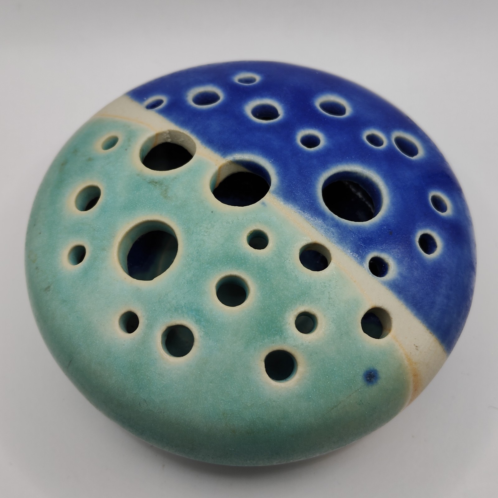Töpferei Velte Allgau Germany Art Pottery Vase Flower Frog Handmade Blue Aqua