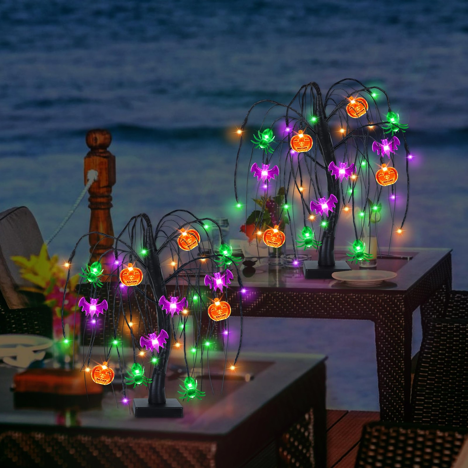 Halloween Table Decor 18 Inch 36 LED Halloween Willow Tree with Pumpkin Bat S…