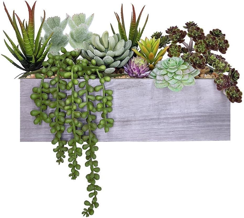 Artificial Succulent Plants Arrangement Rectangular Wood Pot Table Centerpiece