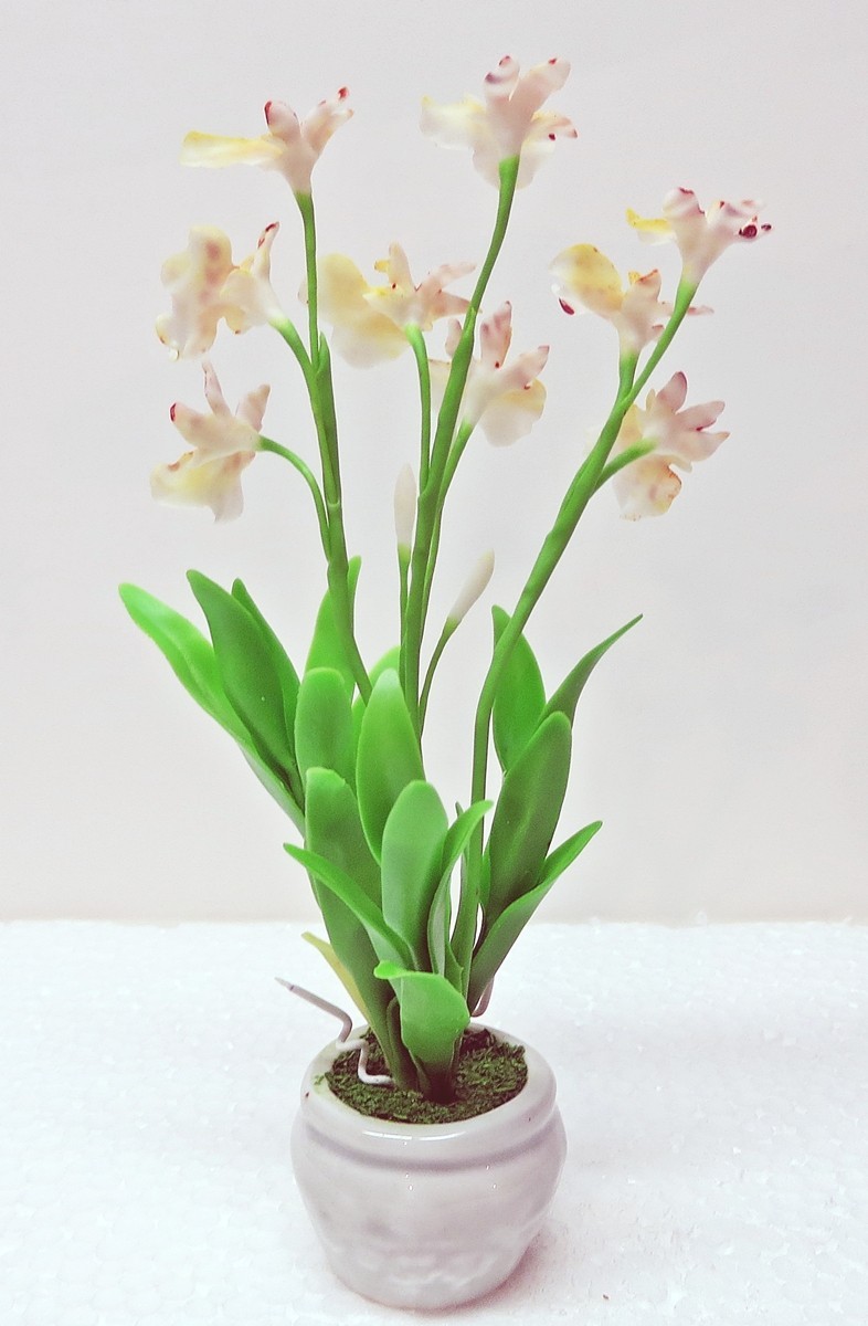 US Stock 7″H Handmade Air-Dry-Clay Miniature Dancing-Lady Orchid Arranged in Pot