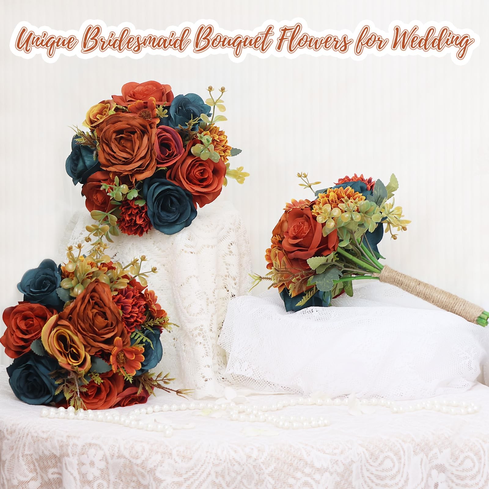 Set of 6 Bridesmaids Bouquets for Wedding – 7 inch Artificial Flower Bridesma…