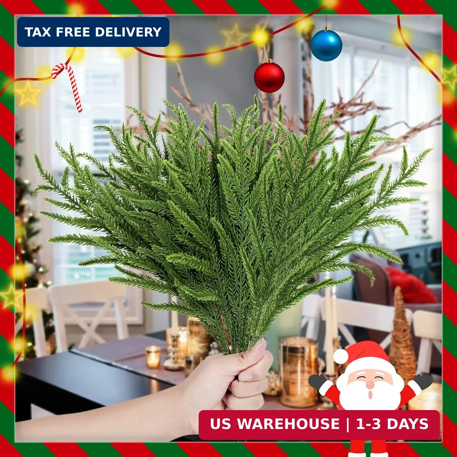 24Pcs Norfolk Pine Branches Stems 13.5″ Artificial Pine Needles Sprigs Norfolk P