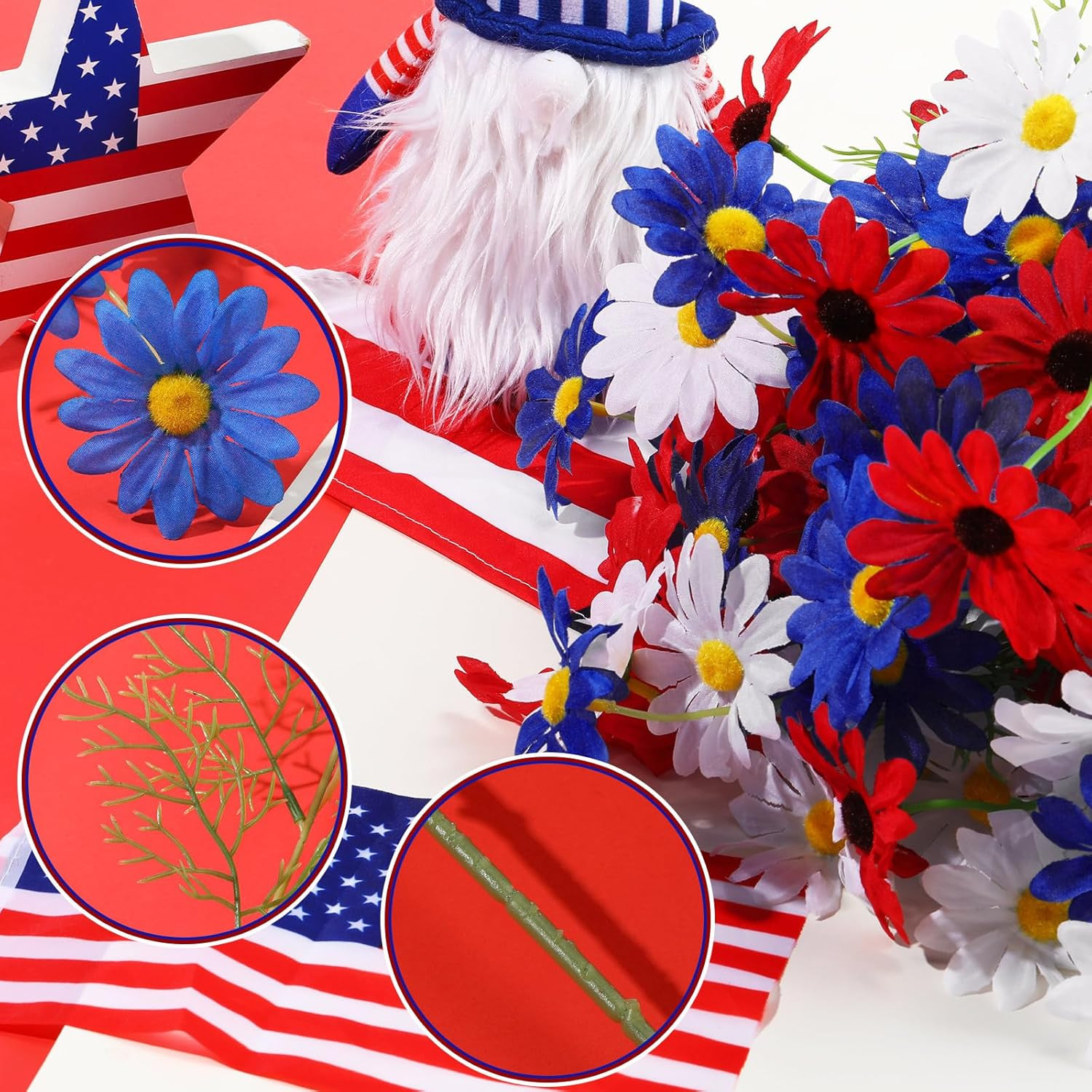 24-Piece Patriotic Artificial Flower Arrangement for Memorial Day & 4th of July
