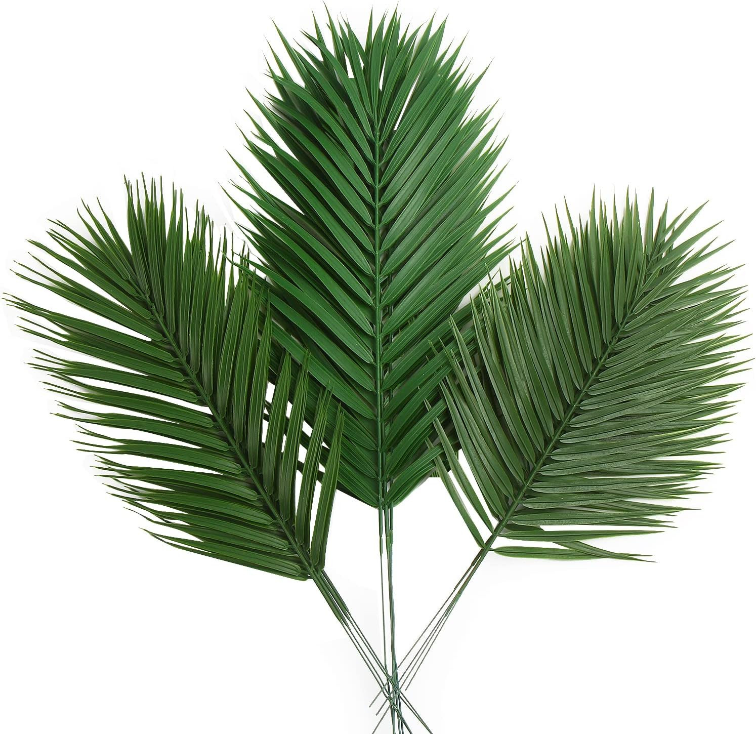 12 PCS Artificial Palm Leaves, Assorted Sizes Faux Large Palm Fronds Fake Tropic