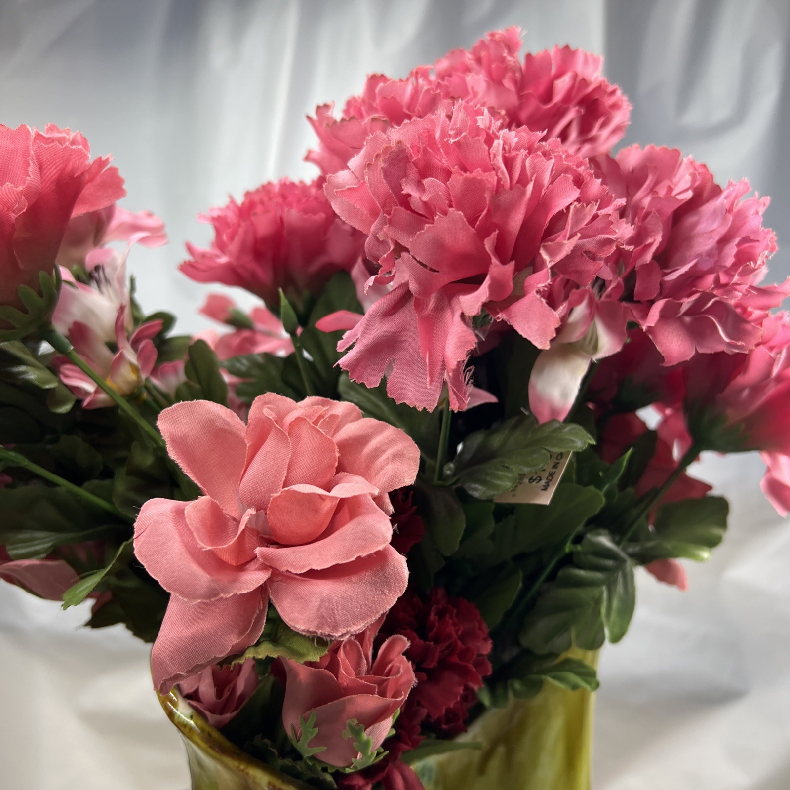 9 Vtg Bouquets Faux Flowers Mauve Pink Burgundy Roses Daisies Carnations NOS