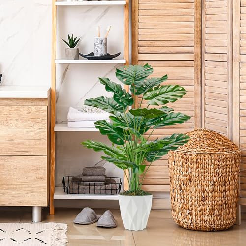 28″ Fake Plants Large Artificial Monstera Tall Faux Plants Indoor with White