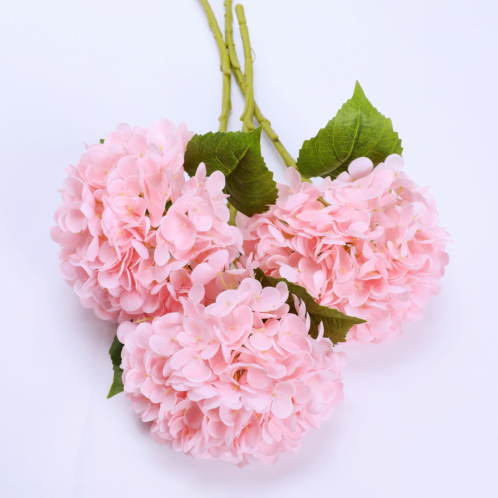 3Pcs Artificial Hydrangea Moisturized Long Stem Fully Blooming Flowers Home Deco