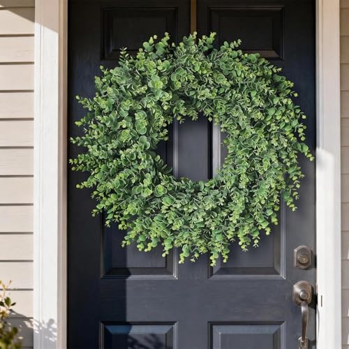 24″ Real Touch Artificial Eucalyptus Wreath for Front Door – Fake Greenery