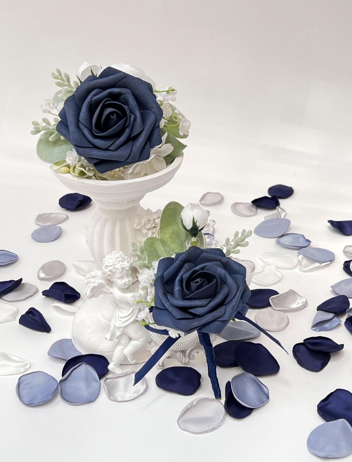Corsage and Boutonniere Set, Dark Blue Rose Handmade Artificial Flower Wrist …