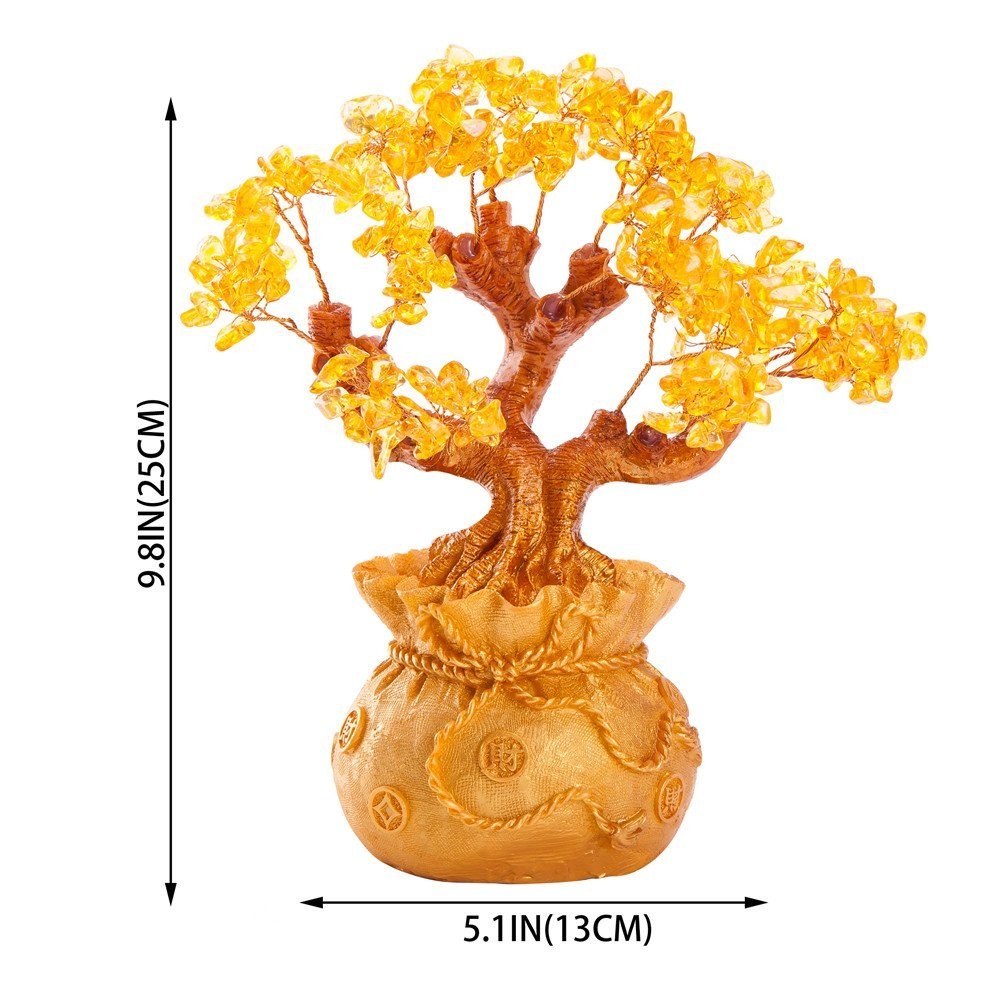 THY COLLECTIBLES Stunning Feng Shui Citrine Gemstone Quartz Bonsai Money Tree
