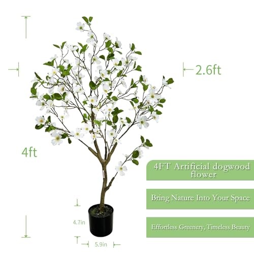 Artificial Dogwood Flower Tree Faux Blooming Dogwood Tree with Realistic 4ft