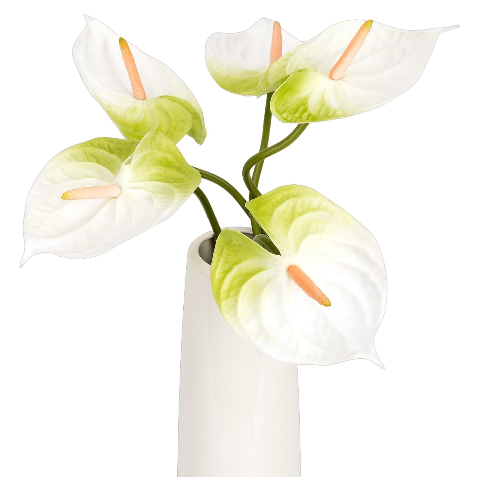 6 PCS 25.2 Inch Anthurium Artificial Flowers White Faux Silk Real Touch