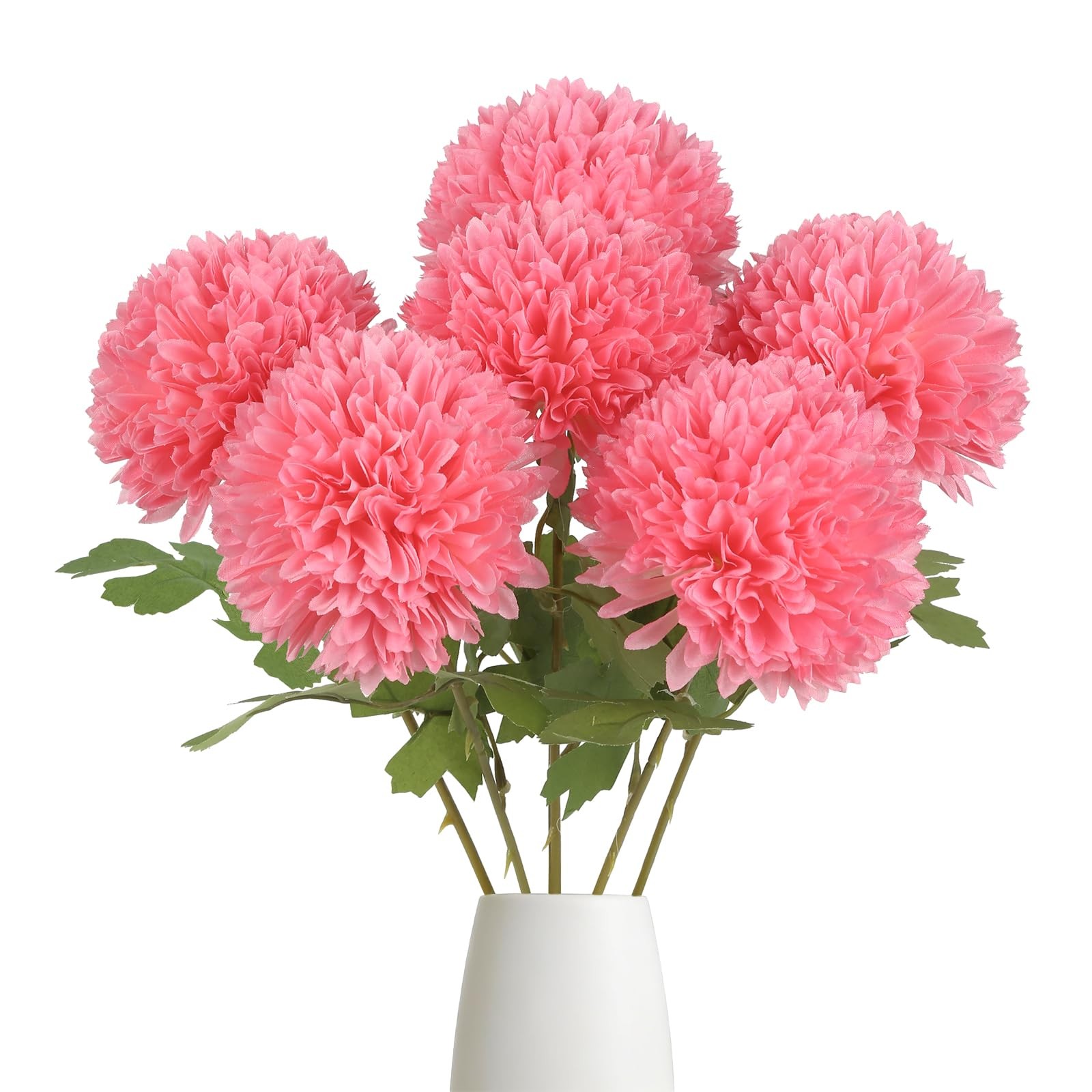 6PCS Artificial Chrysanthemums Flowers 21.6” Deep Pink Large Faux Mums Bouqu…