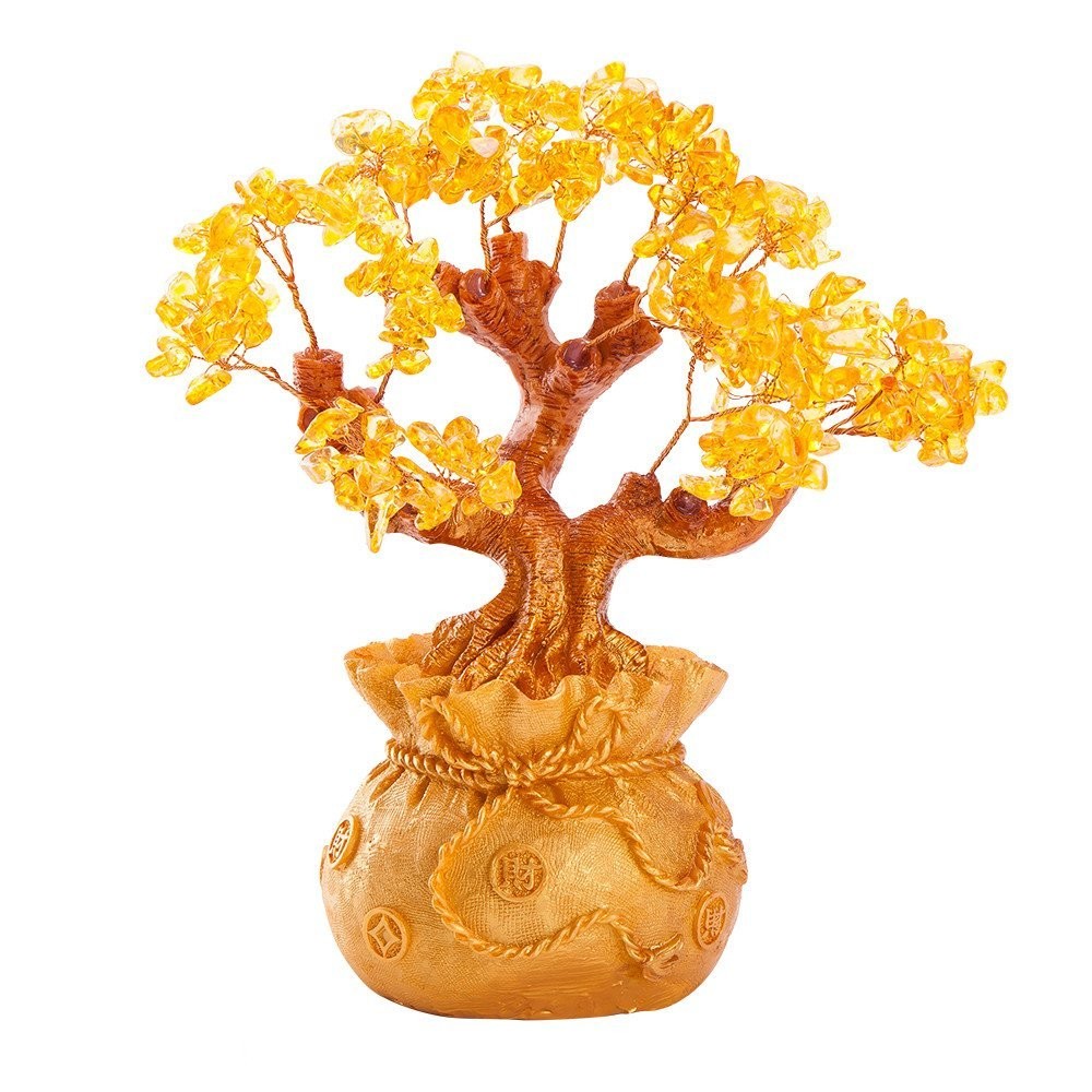 THY COLLECTIBLES Stunning Feng Shui Citrine Gemstone Quartz Bonsai Money Tree