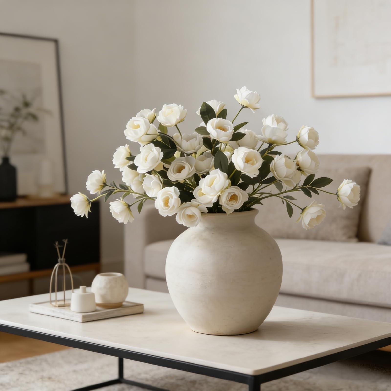 Peonies Artificial Flowers for Vase, 4PCS 7 Head Real Touch White Peony Stems…