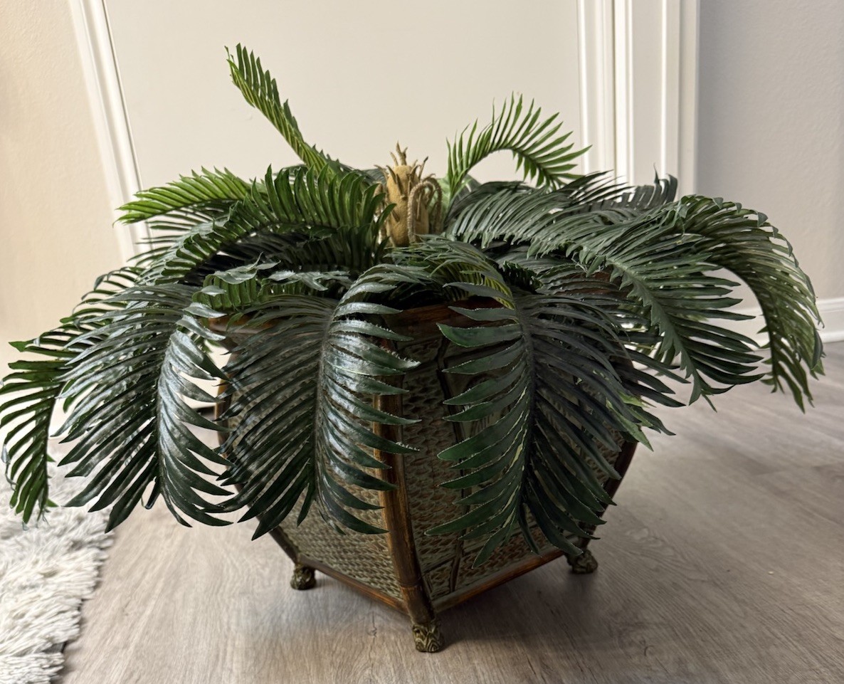 Nearly Natural 25in. Cycas Artificial Plant in Basket In Another Vintage Basket