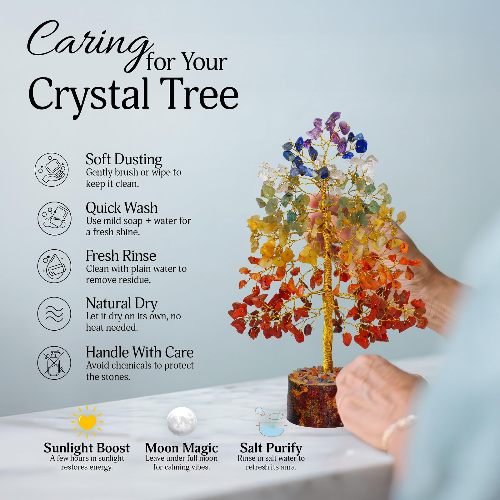7 Chakra Crystal Tree of Life Healing Stones Positive Energy Home Office Decor