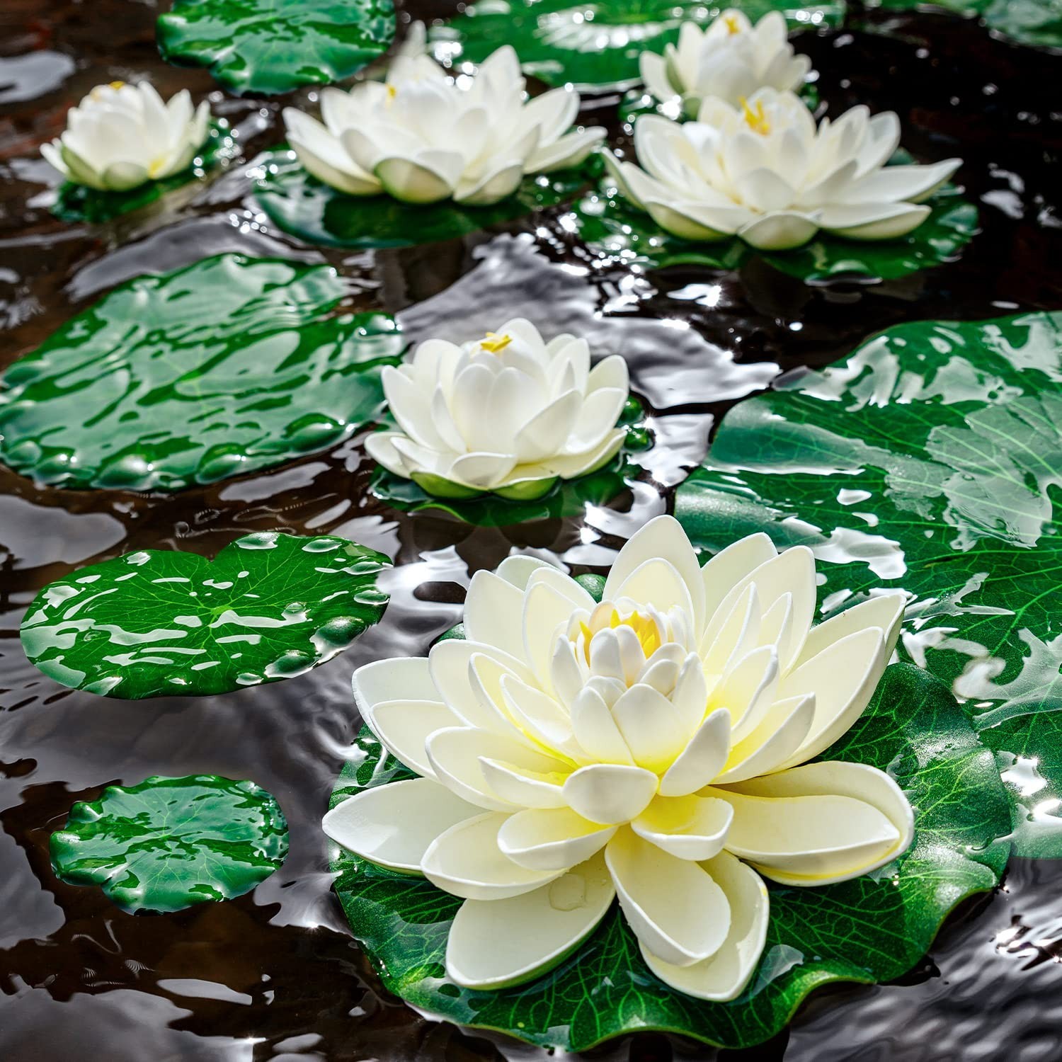 9 PCS Floating Lotus Pads | Realistic Foam Water Lilies for Garden Pond Decor