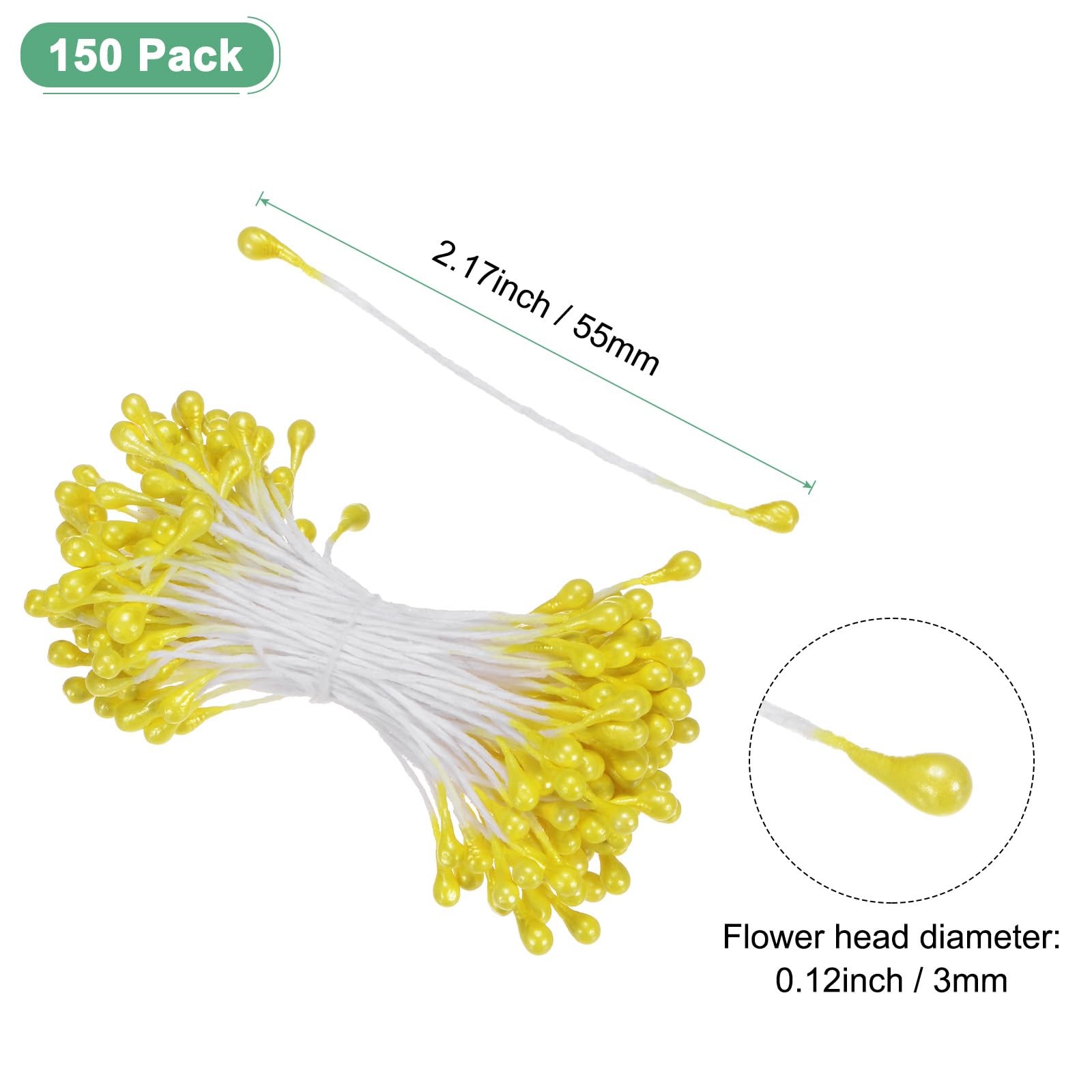 150 PCS Yellow 3mm Mini Double Heads Artificial Flower Stamen Pistil Craft