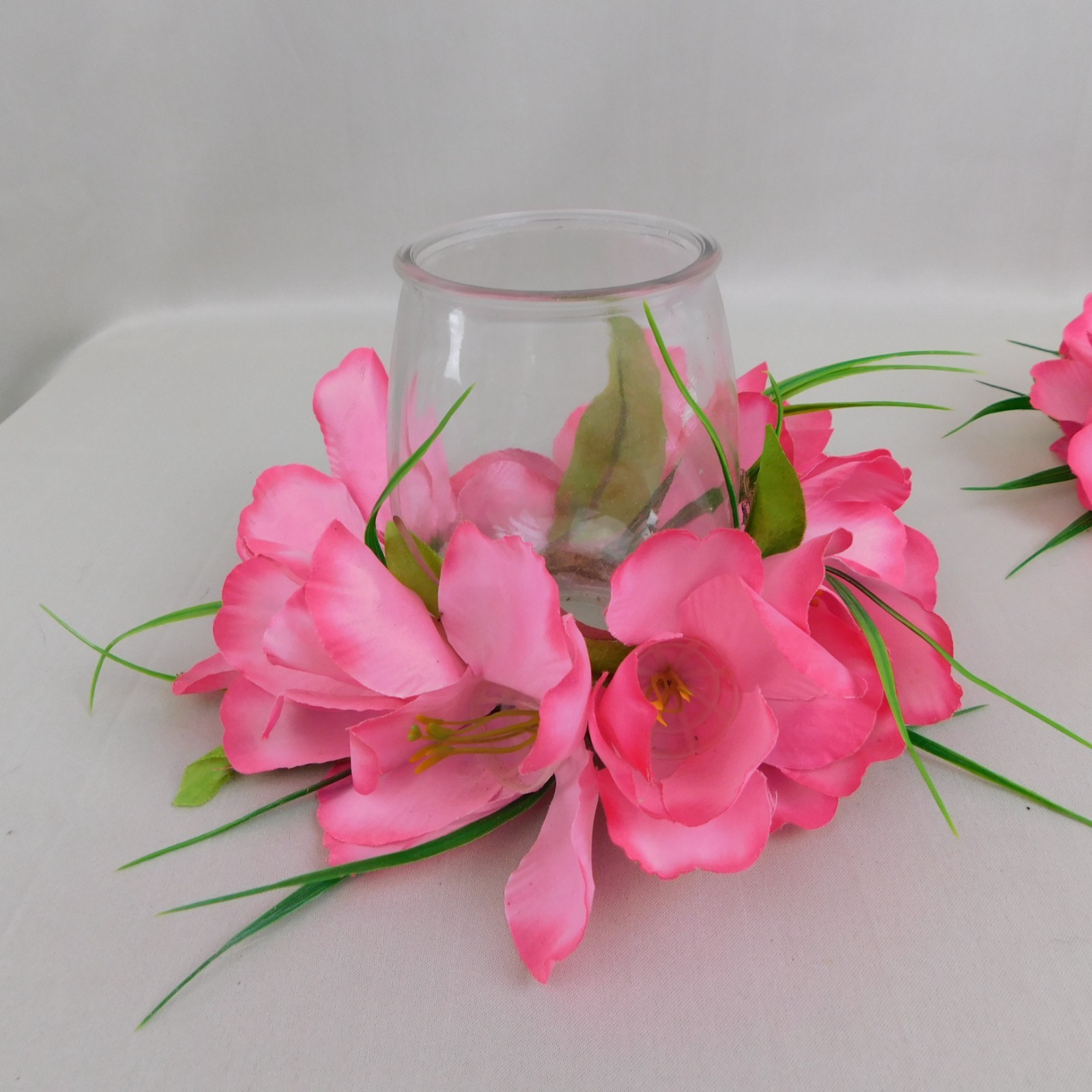2pc Pink Tulip Floral Spring/Easter Centerpieces Glass Votive Vase #C470