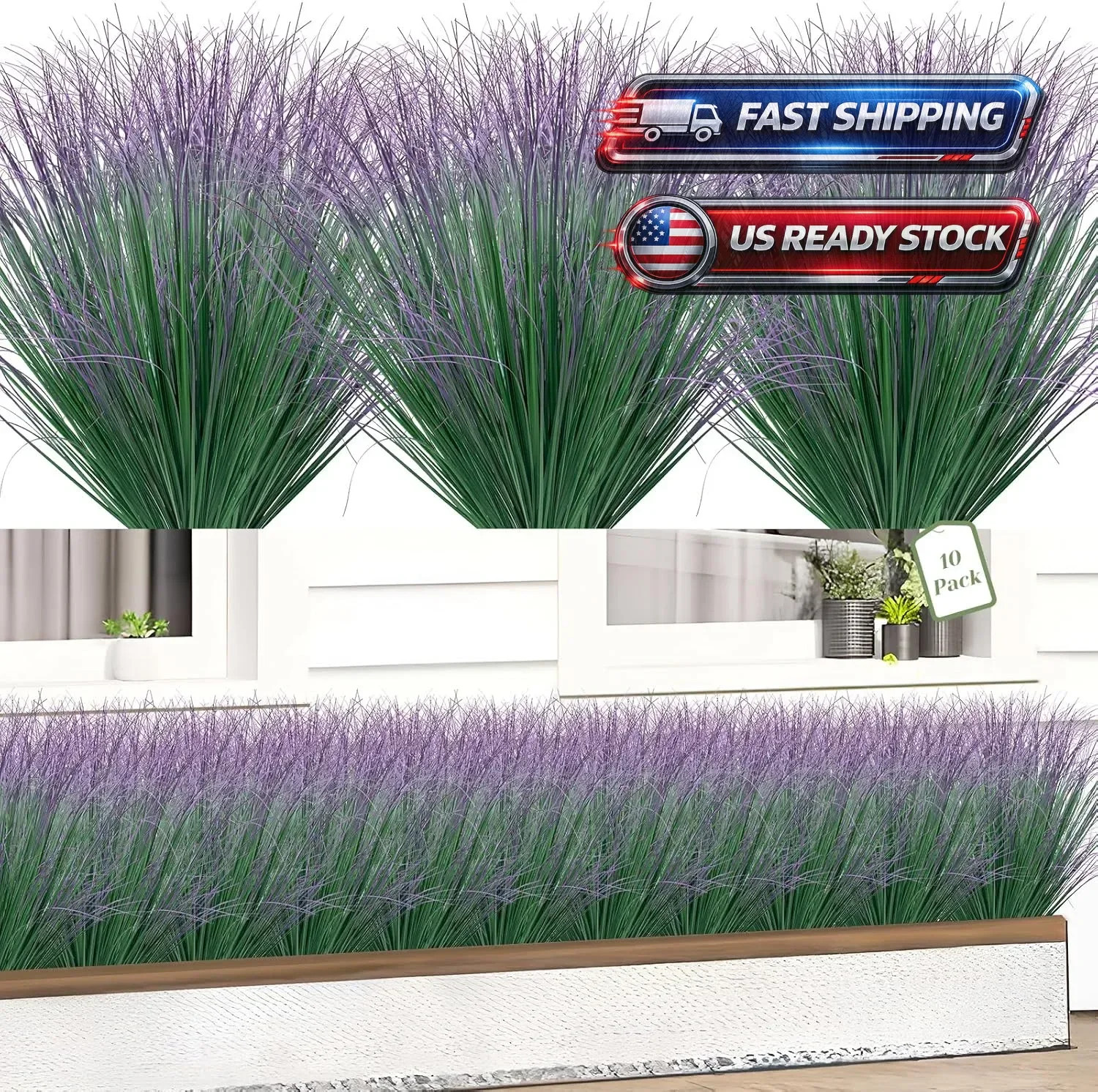 Artificial Grass Plants Outdoor 10 Bundles Fake Wheat Grass UV Resistant Faux Sh