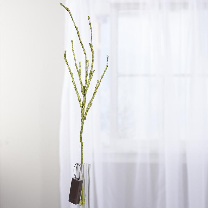Set of 2 Light Green Glittered Battery Operated LED Lighted Twig 28″ Branches