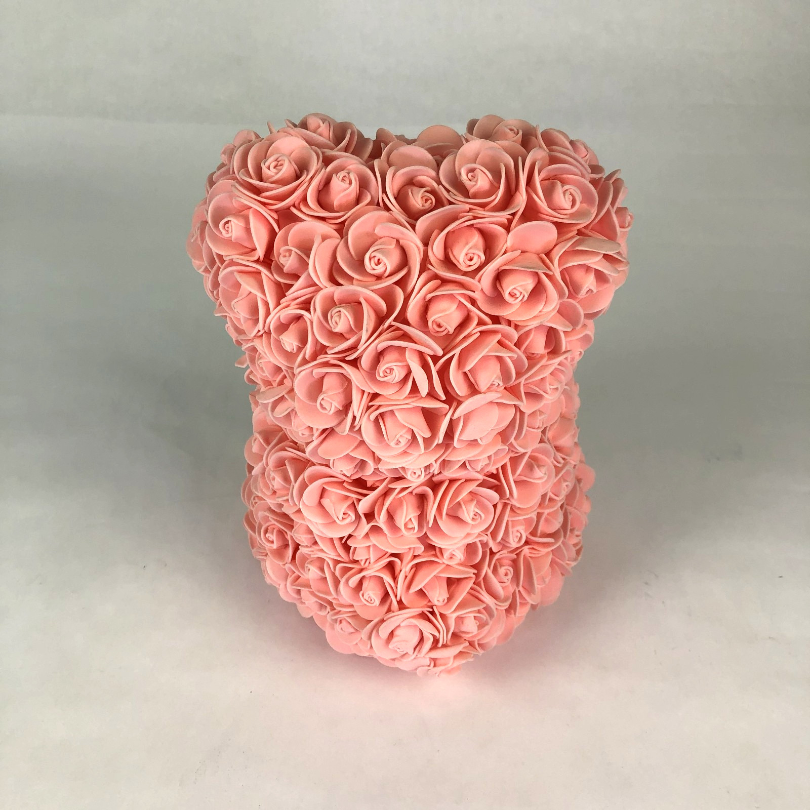 Valentines Day Gift Peach Foam Rose Bear 9.5″ Flower Teddy Decor Birthday Anniv.