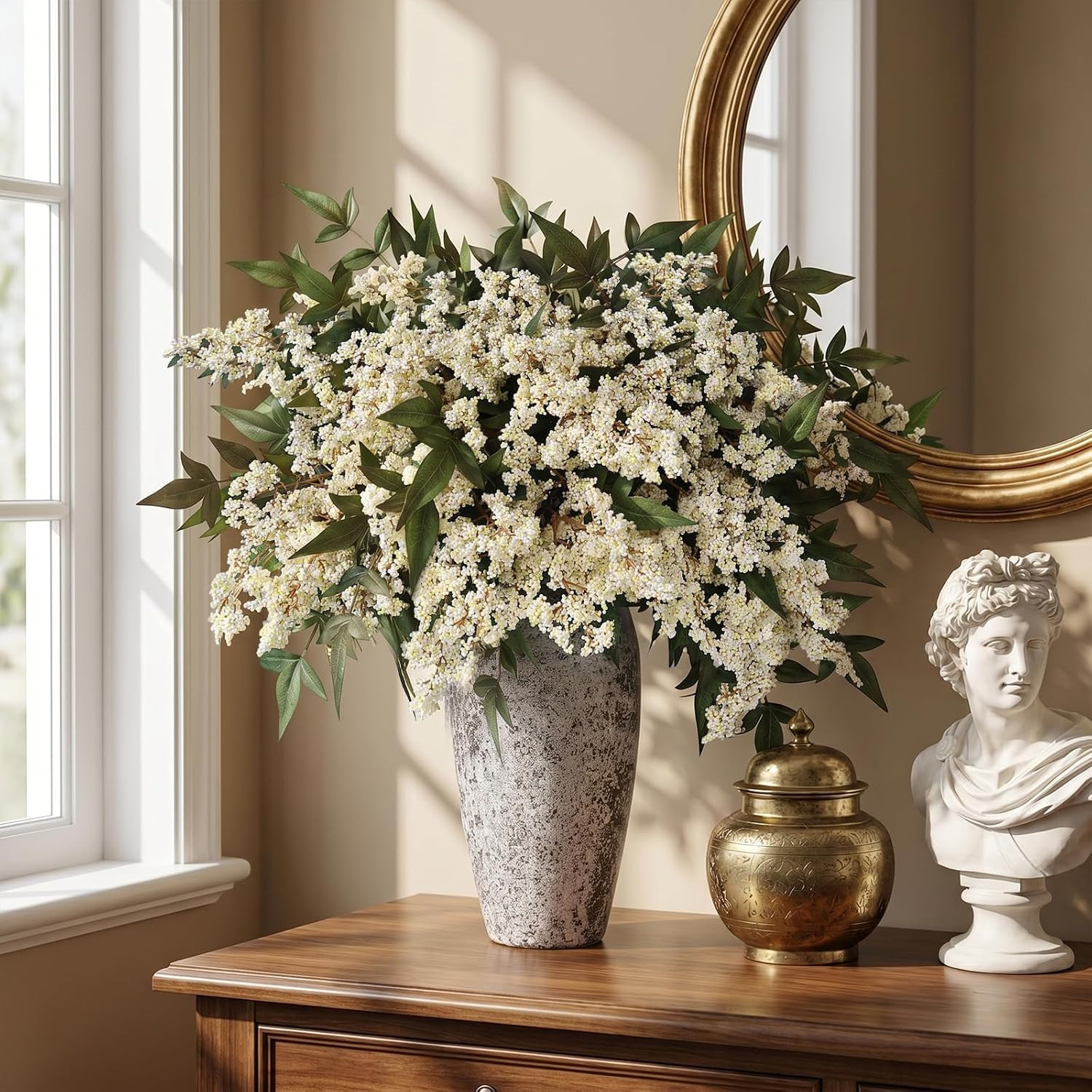 36″ Artificial Nandina Berry Stem – 4 Pcs Beige Faux Floral Decor