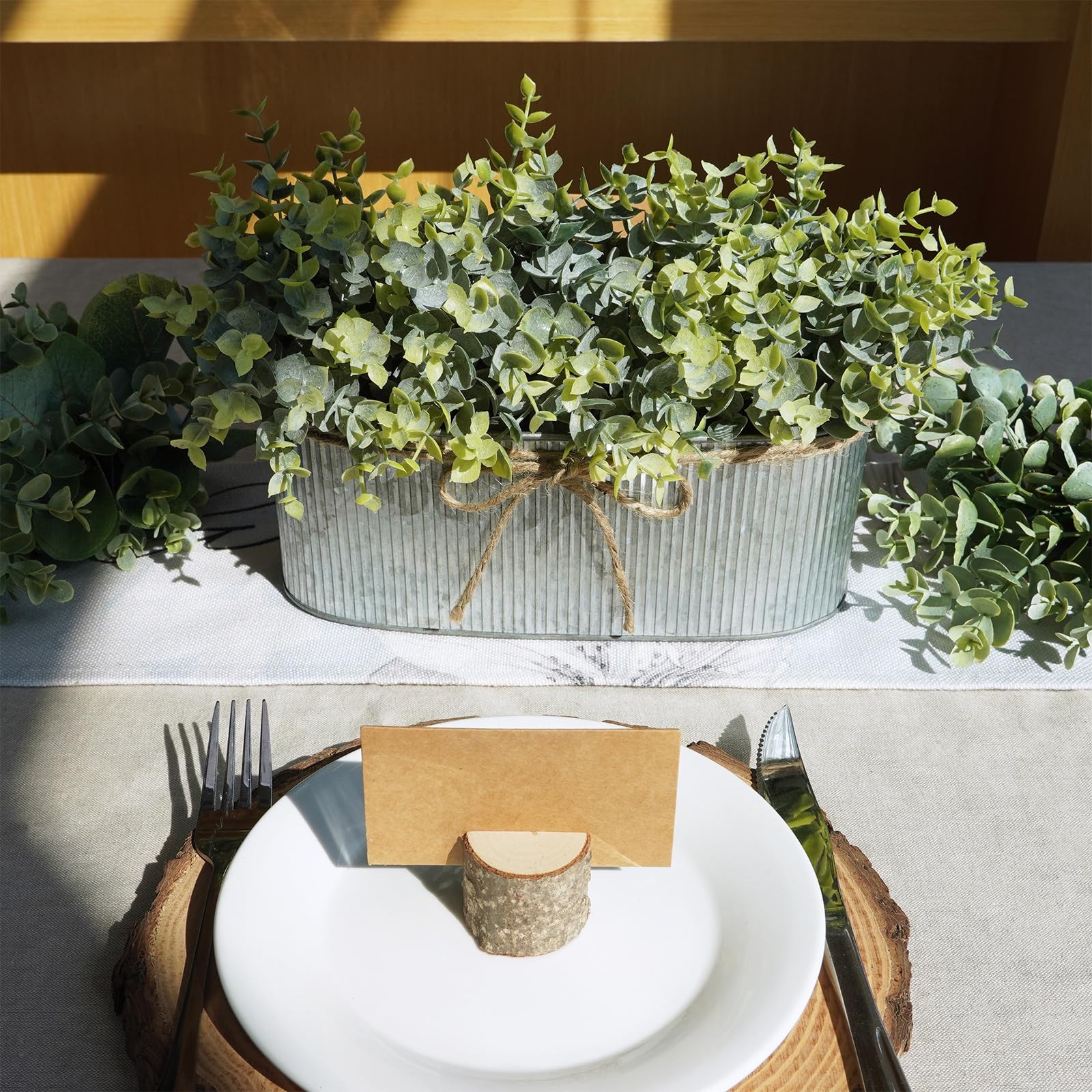 Artificial Eucalyptus Arrangement in Rustic Oval Galvanized Metal Planter Box…