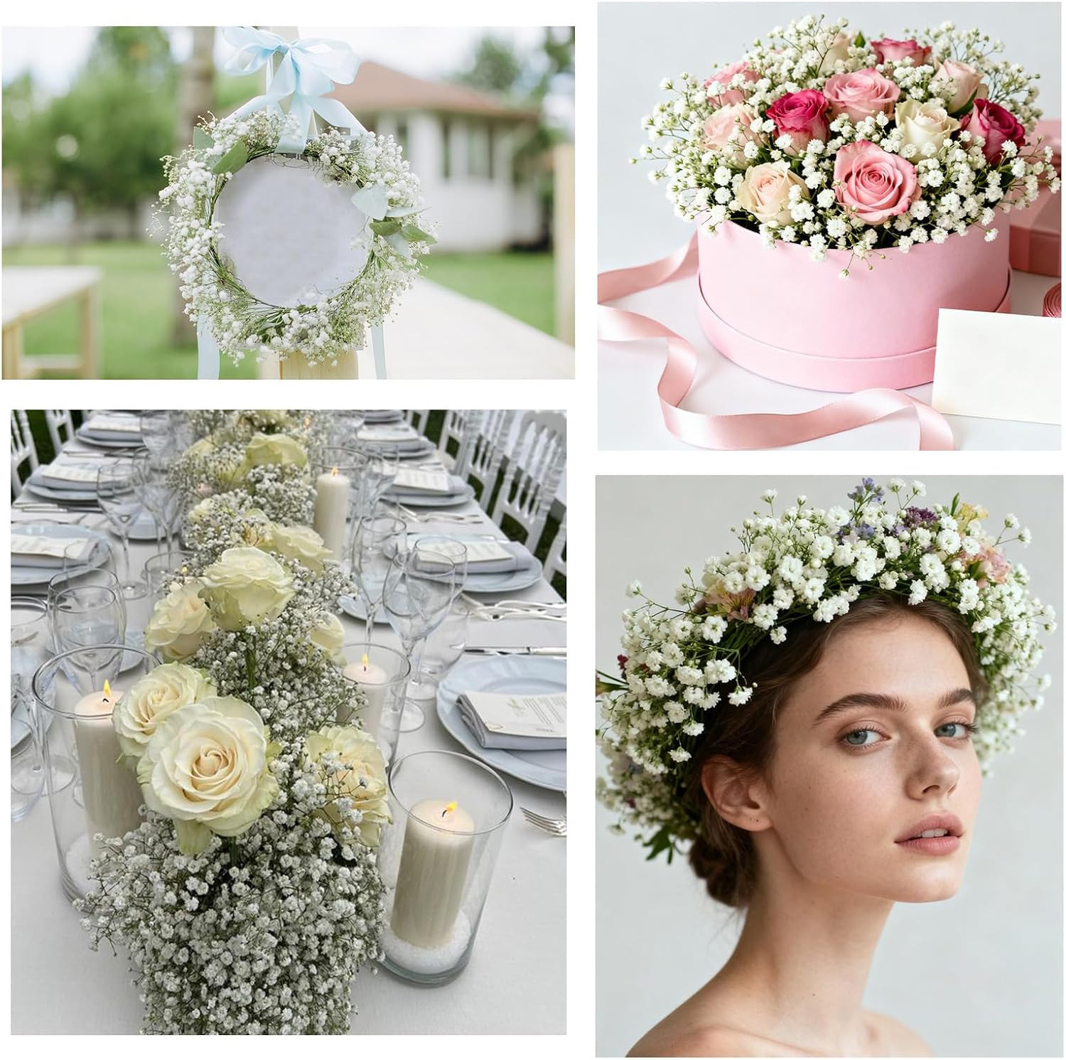 100 Pcs Real Touch Babys Breath Artificial Flowers, White Fake Flowers Baby Brea