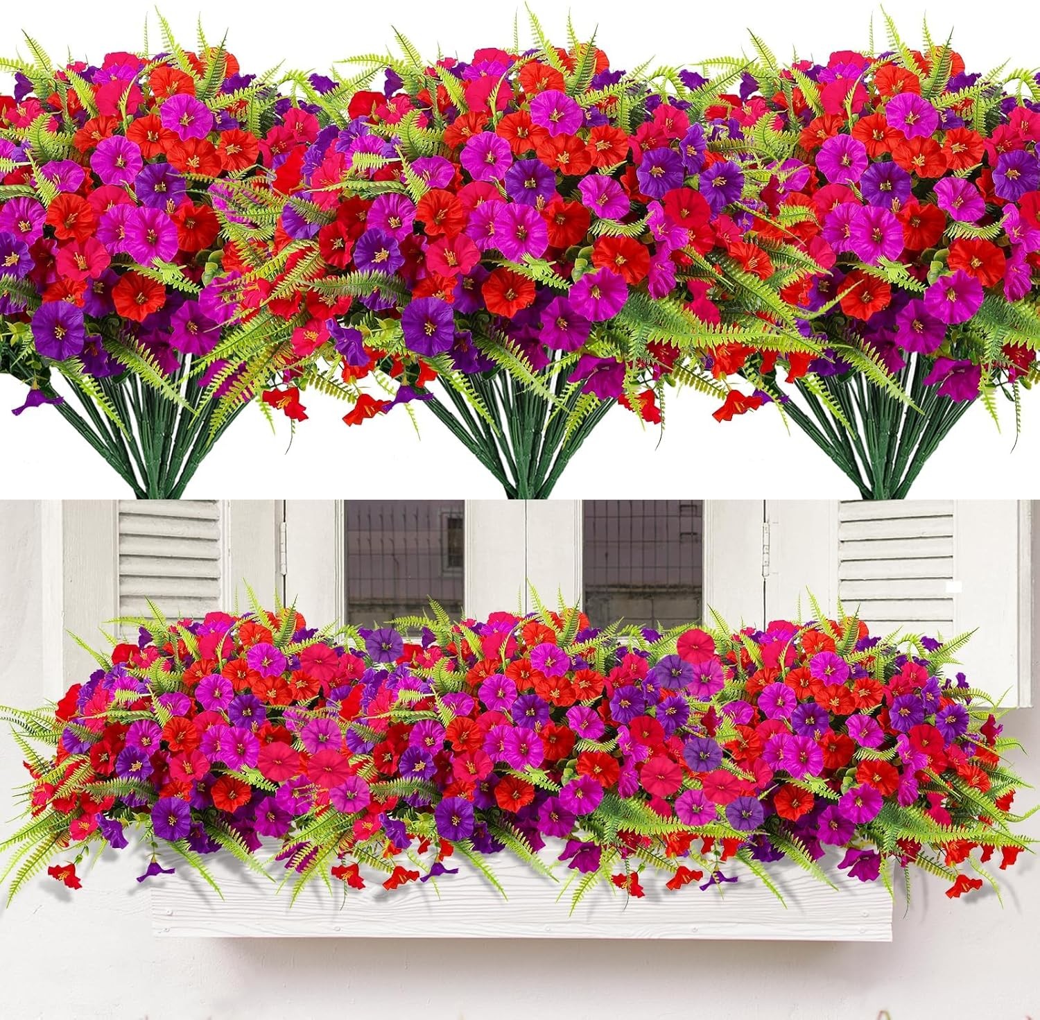 Artificial Flowers for Outdoors 12 Bundles Artificial Petunias Fake Flowers UV R