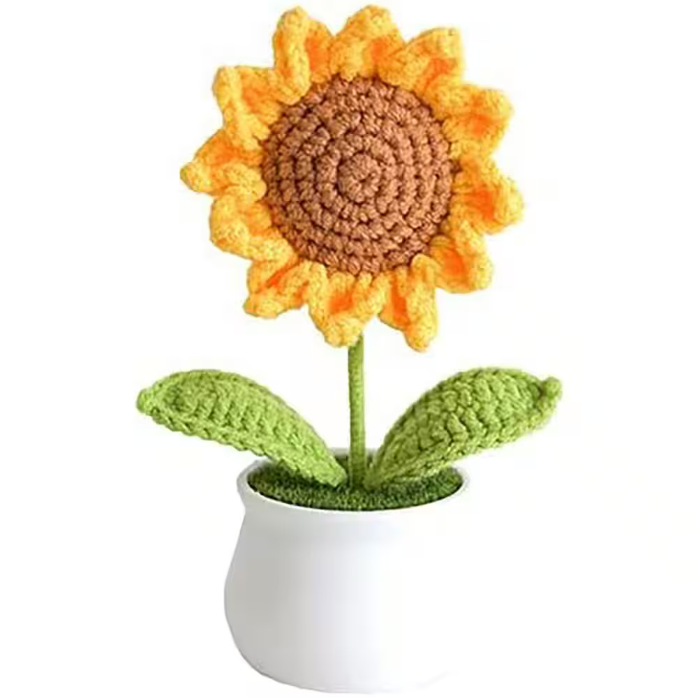 Artificial Sunflower 5 In. Yellow Crochet Flower for Desk Car Dashboard Decor Cu