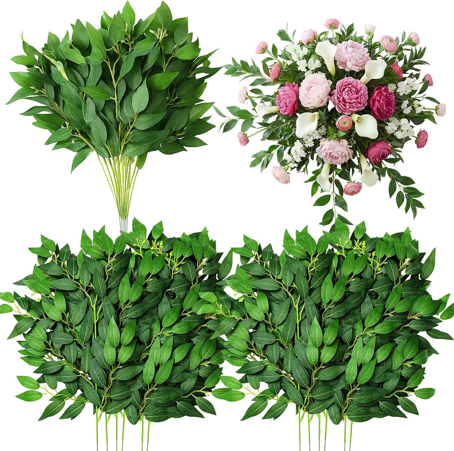 80 Pcs Italian Ruscus Greenery Stems Bulk 21.6” Artificial Faux Silk Greenery L