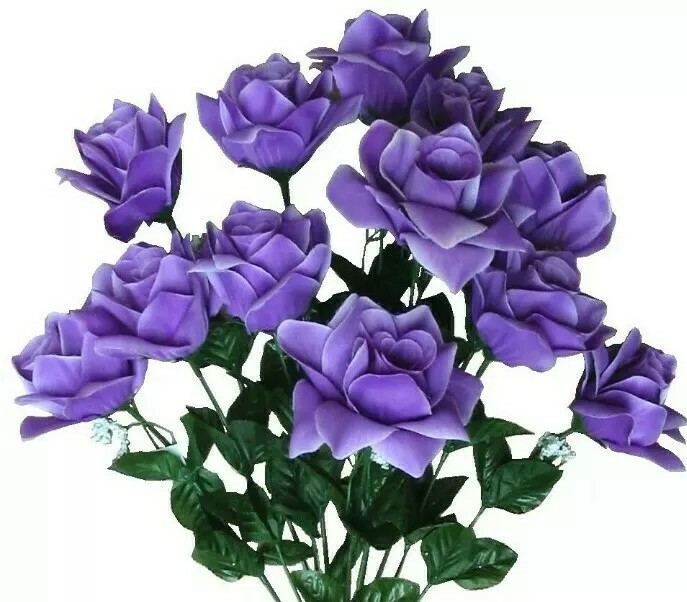Lavender 12-4″ Rose 20″ Bush Microfiber Silk Flower Home Outdoor Decor Craft US